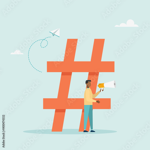 Character with loudspeaker. Social media marketing concept. Vector illustration.	