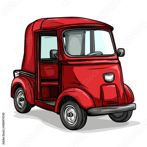 Tuk tuk cartoon on a white 