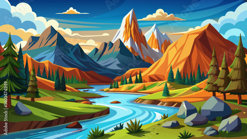 Colorado landscape with a creek and mountains