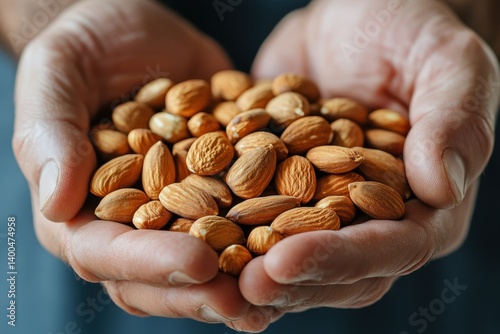Fresh Almonds Held in Hands Displaying Organic Natural Food