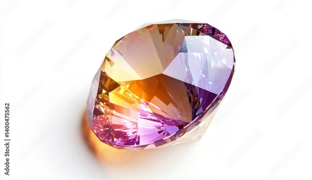 Brilliant Faceted Gemstone with Vibrant Purple and Orange Hues Brilliant Faceted Gemstone with Vibrant Purple and Orange Hues