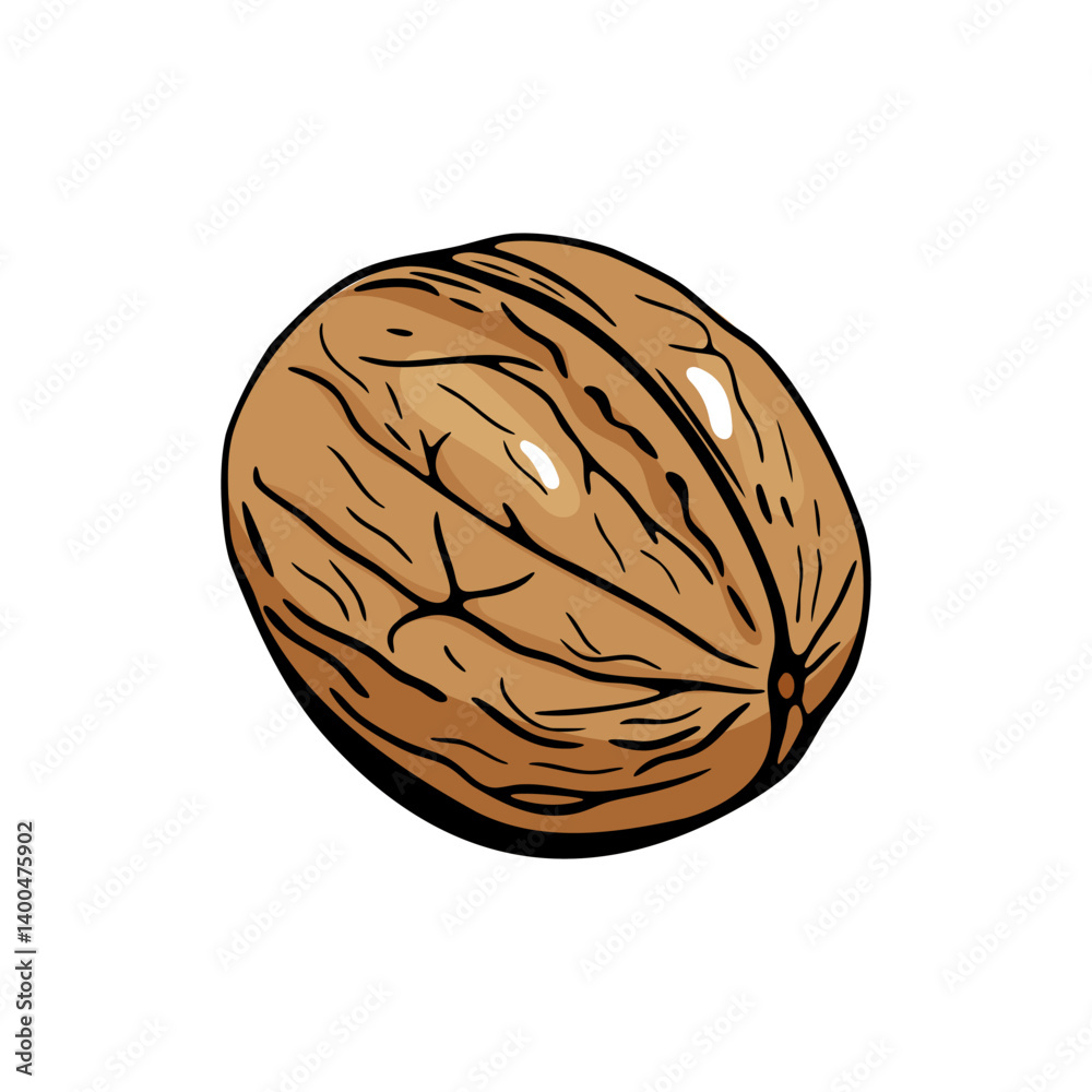 Obraz premium Realistic walnut vector illustration with hand drawn engraving effect