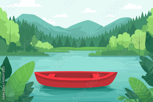 Old wooden boat on the lake