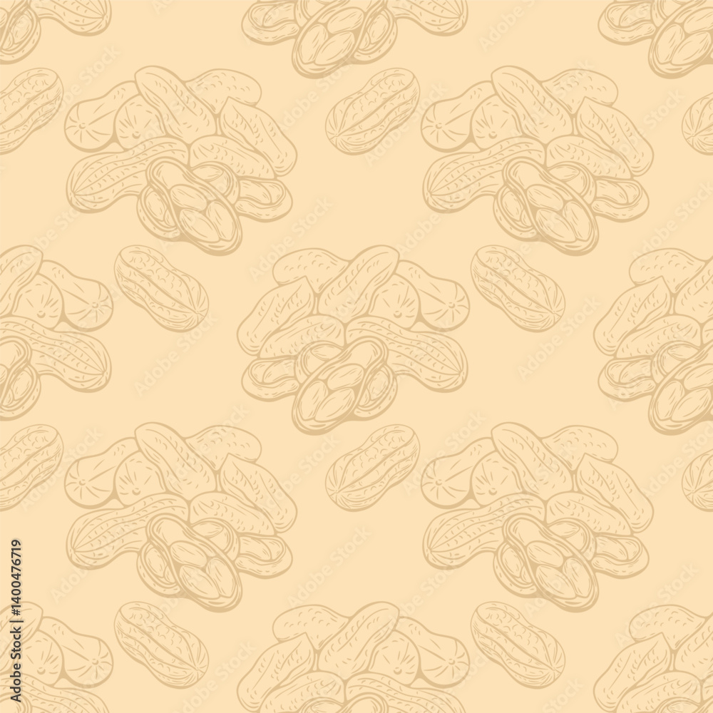 Fototapeta premium Seamless peanut pattern in vintage engraving sketch style