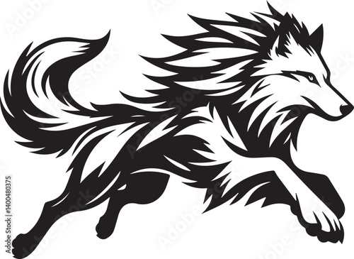 Running Wolf Silhouette Vector – Bold Black Wild Animal Illustration for Logos or Prints

