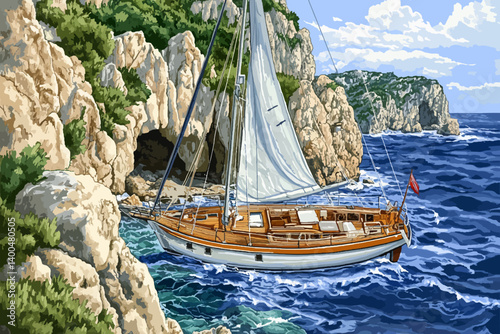 Old wooden ship in the sea