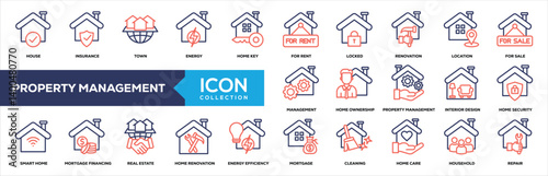 Home and Property Management Line Color Icon Collection