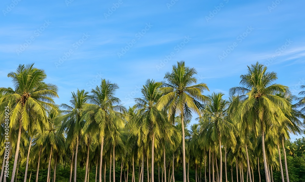Palm trees on a tropical beach under a clear blue sky Palm trees on a tropical beach under a clear blue sky
