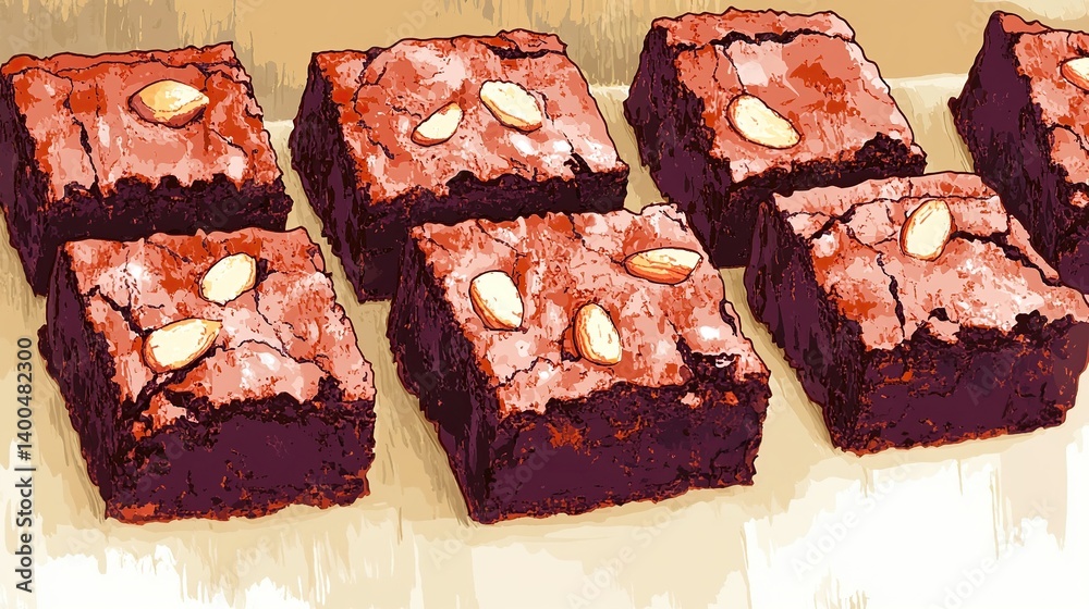 Rich chocolate brownies with smooth fudge and a topping of crunchy almonds