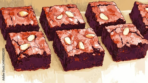Rich chocolate brownies with smooth fudge and a topping of crunchy almonds 