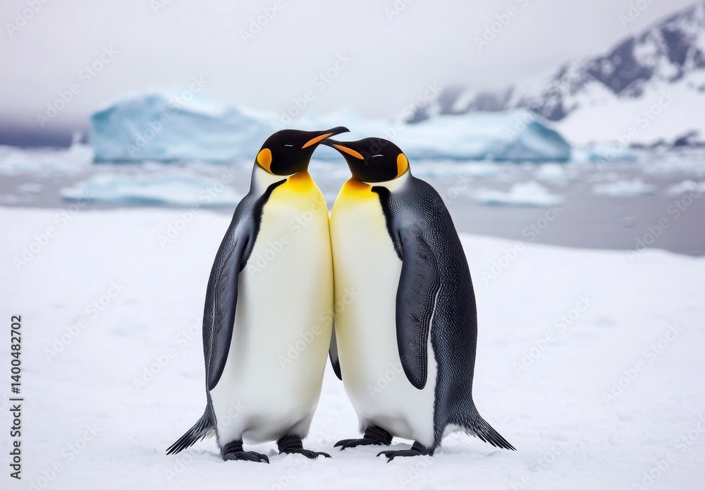 Obraz premium Adorable Emperor Penguins Displaying Affection in Arctic Landscape