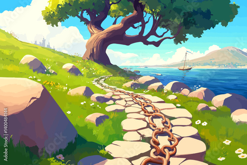 landscape with trees and chain