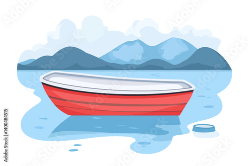 Red wooden boat landscape 