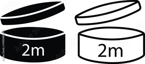 Set of Round tub with cap opened black flat and line styles. Periods After Opening 2 months, shelf life vectors illustration. Pao expiration date packaging symbols isolated on transparent background.