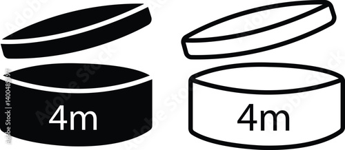 Set of Round tub with cap opened black flat and line styles. Periods After Opening 4 months, shelf life vectors illustration. Pao expiration date packaging symbols isolated on transparent background.