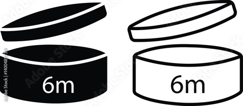 Set of Round tub with cap opened black flat and line styles. Periods After Opening 6 months, shelf life vectors illustration. Pao expiration date packaging symbols isolated on transparent background.
