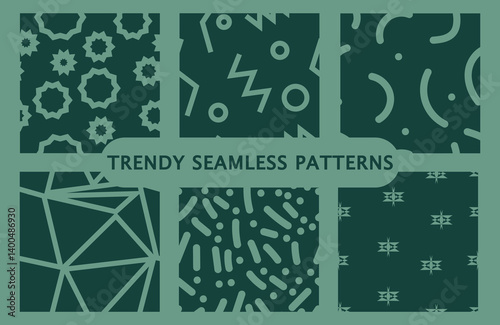 Set of memphis seamless patterns. Fashion 80-90s.