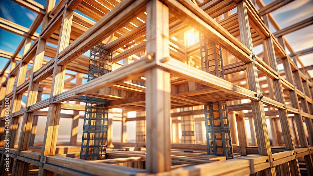 Glued Laminated Timber Construction: High-Resolution Stock Photo of Modern Building Frame