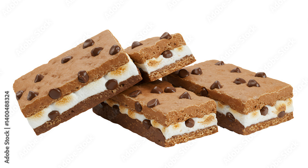 Stacked Chocolate Chip S'mores Bars on Transparent Background Stacked Chocolate Chip S'mores Bars on Transparent Background