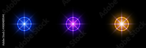 Colorful glowing starbursts on black background