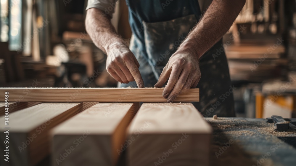 Carpenter assembling a wooden door frame in a workshop. Featuring craftsmanship and attention to detail Carpenter assembling a wooden door frame in a workshop. Featuring craftsmanship and attention to detail