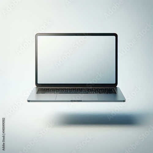 Minimal floating laptop mockup on white background. Perfect for showcasing websites, digital products, and UI/UX presentations with plenty of cropping space.