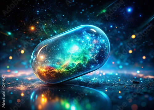 Glowing Capsule in Shimmering Cosmic Dust - Abstract Double Exposure Stock Photo