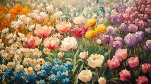 Wallpaper Mural Impressionistic rendition of a flower field, vibrant hues and textural brushstrokes Torontodigital.ca