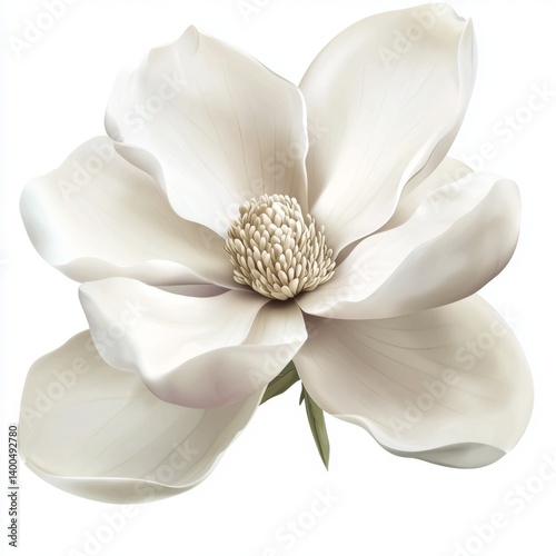 Wallpaper Mural Elegant White Magnolia Flower with Delicate Petals and Green Leaves Perfect for Nature-Themed Designs and Floral Arrangements Torontodigital.ca