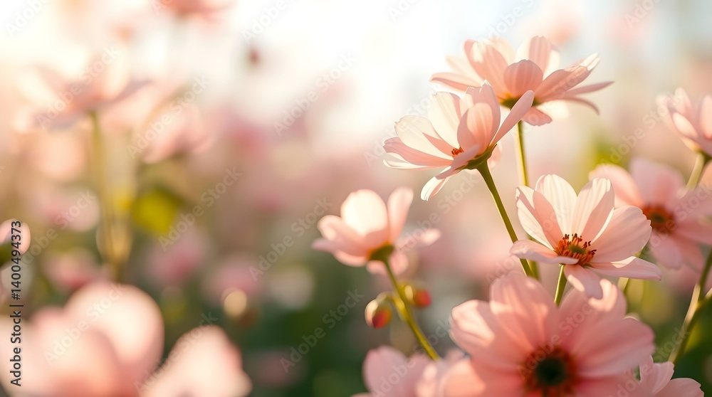 Obraz premium Soft Pink Cosmos Flowers in Dreamy Sunlight