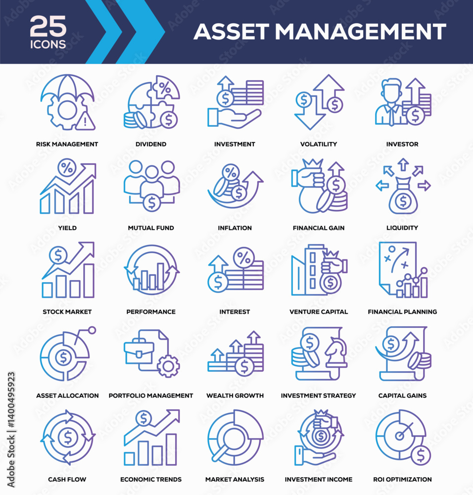 Asset Management Line Gradient Icon Collection Asset Management Line Gradient Icon Collection
