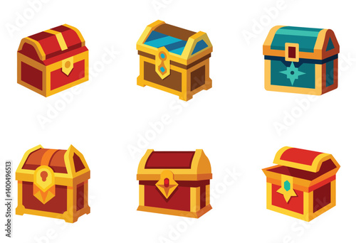 Treasure box set on white background