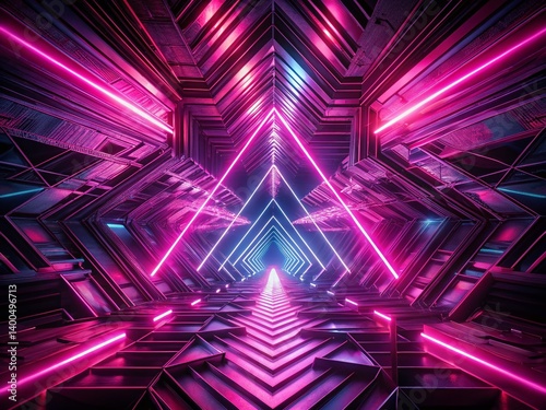 Futuristic Pink Glowing Lines & Patterns on Dark Textured Surface - Abstract Night Photography Stock Photo