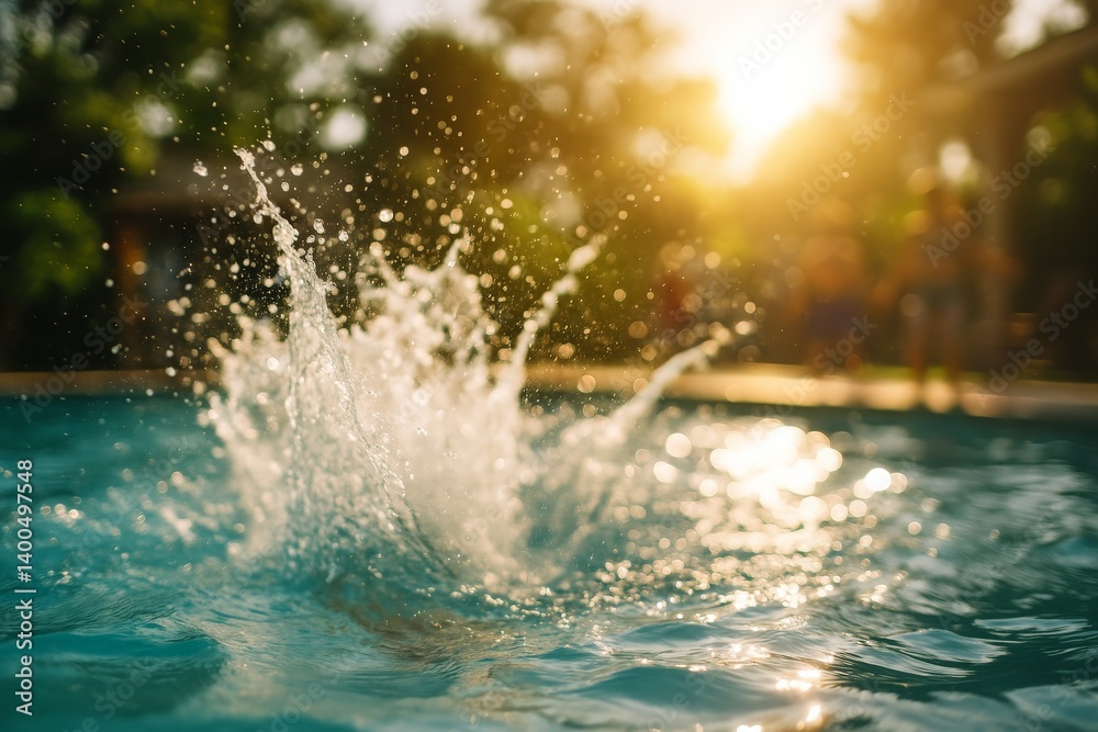 Refreshing Splash in the Pool During a Sunny Summer Evening Refreshing Splash in the Pool During a Sunny Summer Evening