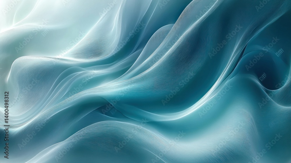 Obraz premium abstract fluid wave background teal gradient soft lines minimalistic elegant composition contemporary art