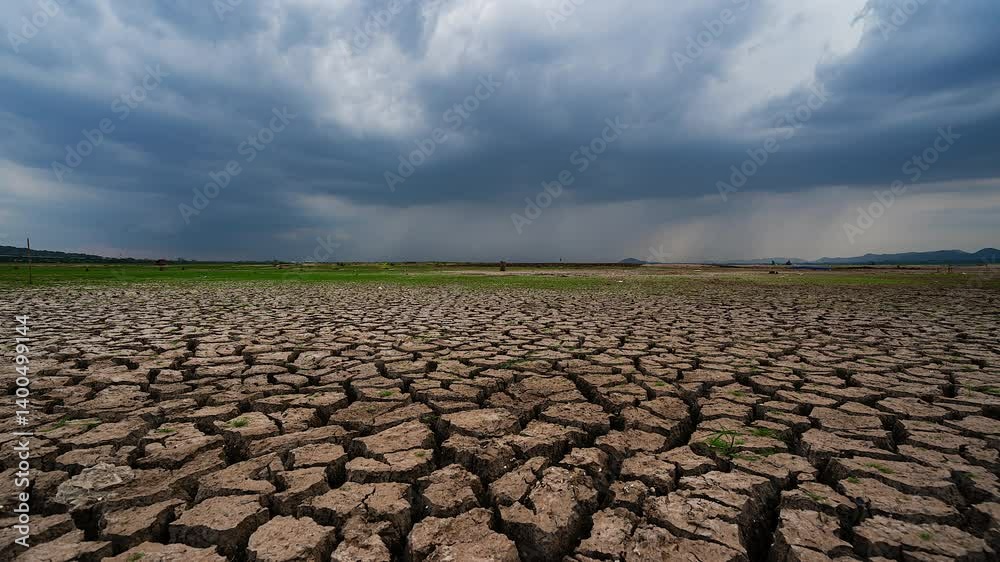 Time Lapse area of cracked soil caused by long draught Dry landscape with crack pattern caused by lack of water.