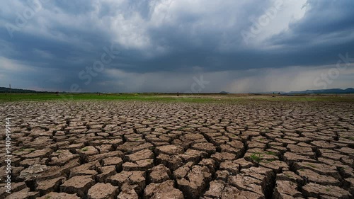 Time Lapse area of cracked soil caused by long draught Dry landscape with crack pattern caused by lack of water.