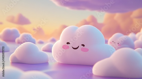Cute and rounded 3D cartoon clouds floating peacefully