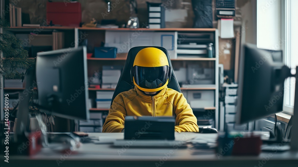 Obraz premium worker with yellow helmet at the workstation