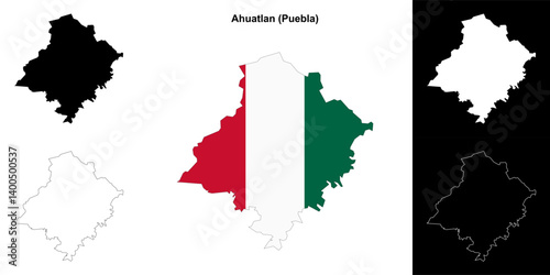 Ahuatlan municipality (Puebla) outline map set