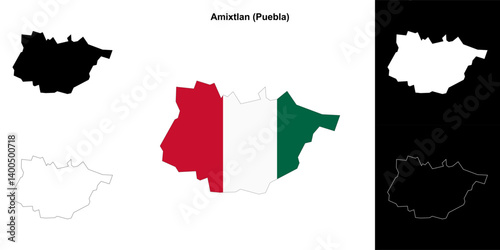 Amixtlan municipality (Puebla) outline map set