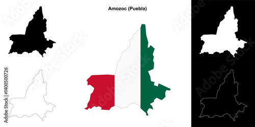 Amozoc municipality (Puebla) outline map set