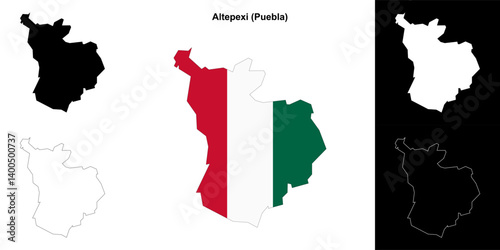 Altepexi municipality (Puebla) outline map set