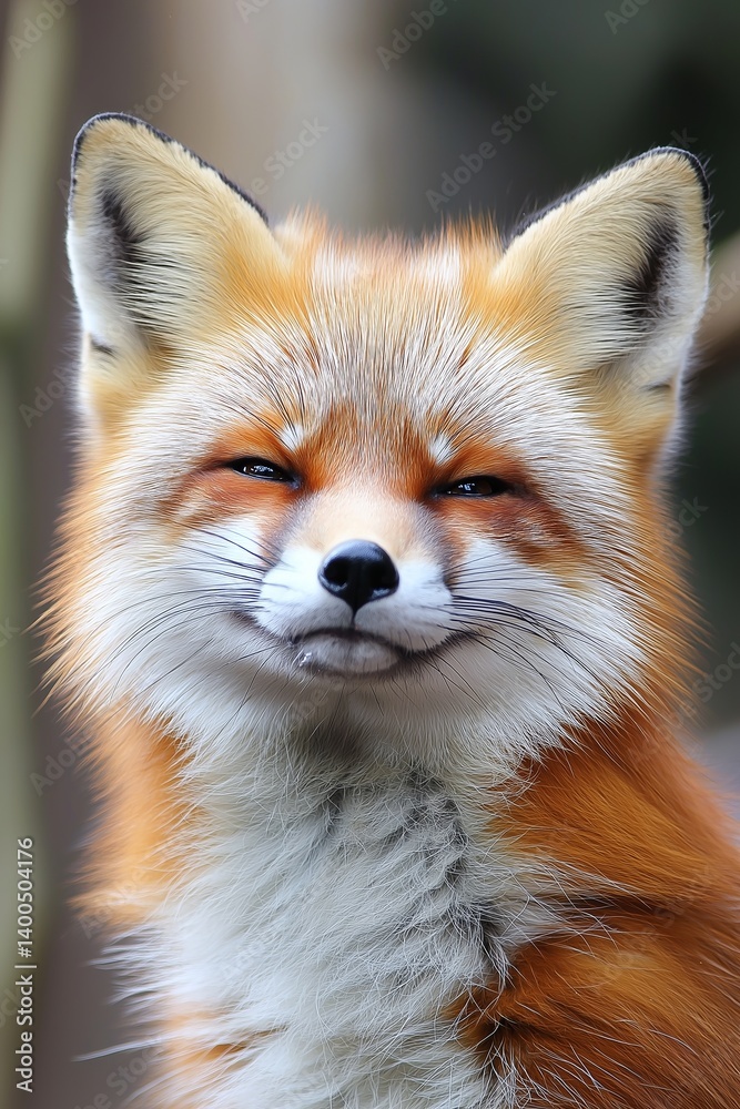 A delightful fox sports a charming smile and bright eyes, showcasing its adorable nature and vitality.