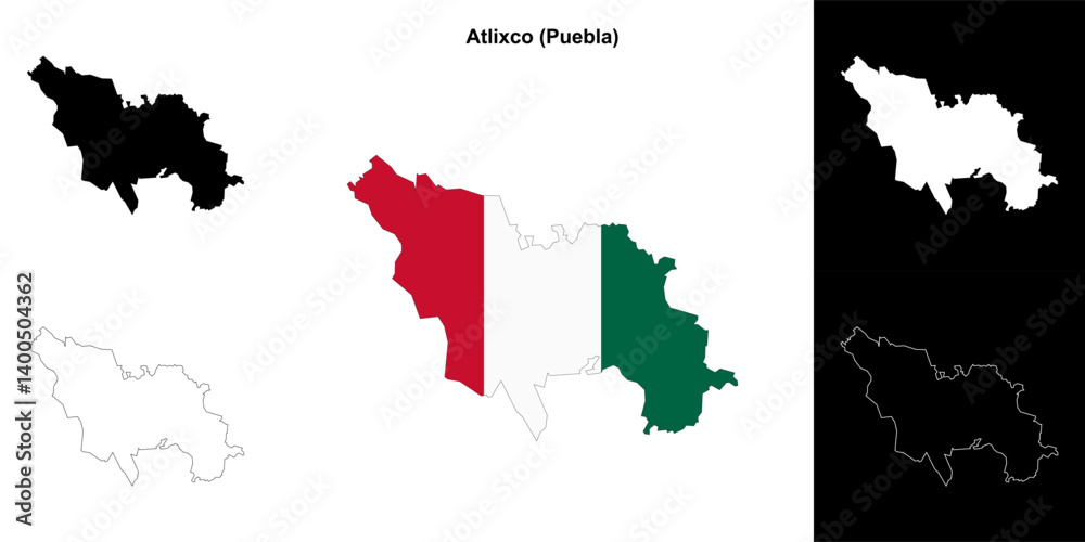Fototapeta premium Atlixco municipality (Puebla) outline map set