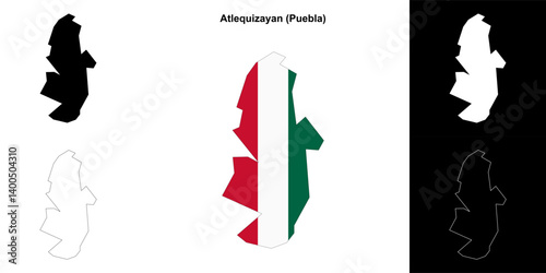 Atlequizayan municipality (Puebla) outline map set