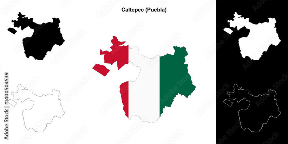 Fototapeta premium Caltepec municipality (Puebla) outline map set