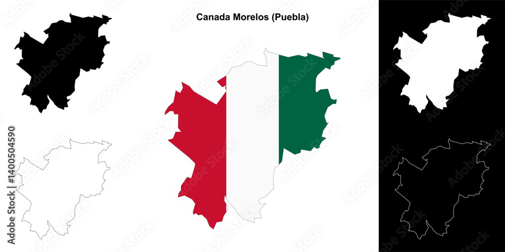 Fototapeta premium Canada Morelos municipality (Puebla) outline map set