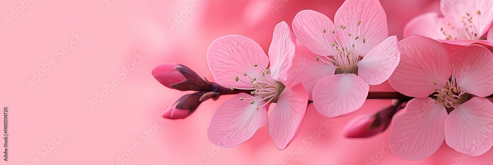 A branch of pink blossoms elegantly showcases nature's delicate beauty, surrounded by a harmonious background.