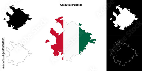 Chiautla municipality (Puebla) outline map set